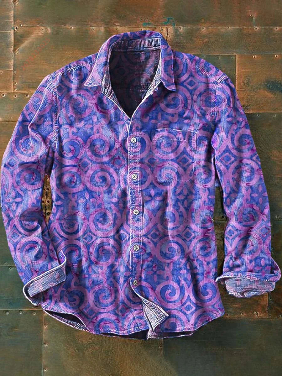 2026 New Retro Graffiti Sunflower Print Long-Sleeve Shirt, European and American Style Casual Fashion Top, Sizes XS-6XL