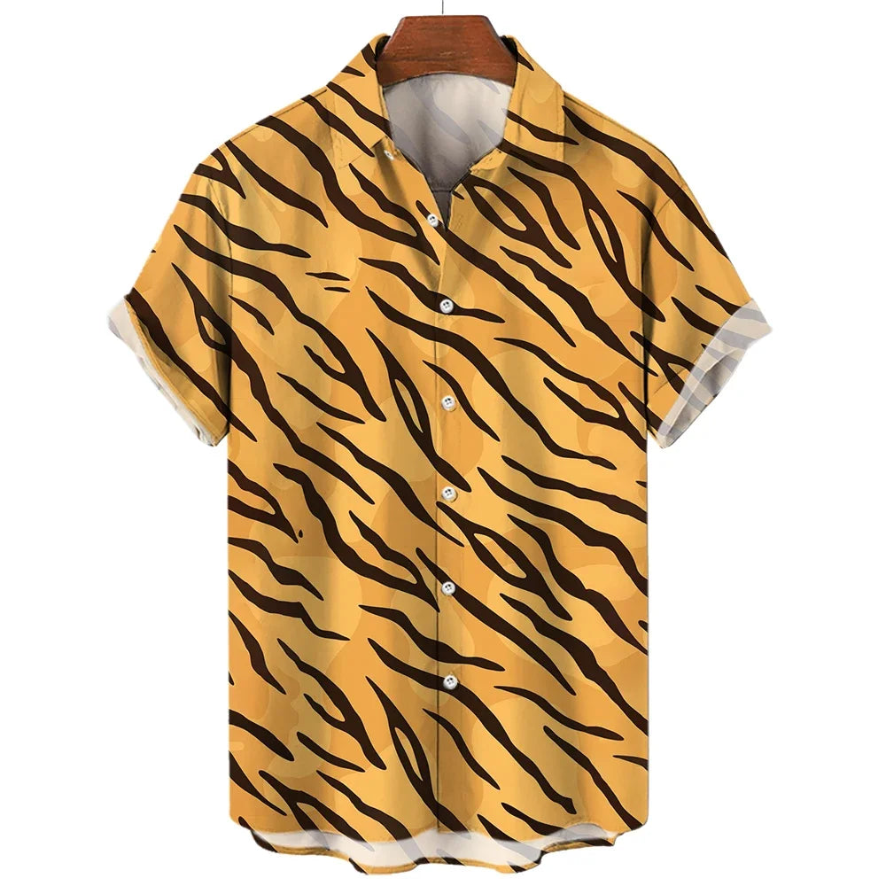 Fashion Leopard Men's Short Sleeve Shirt Oversize Loose Fit Stylish Shirt for Men Lapel Trend Casual Button Up Men's Clothing