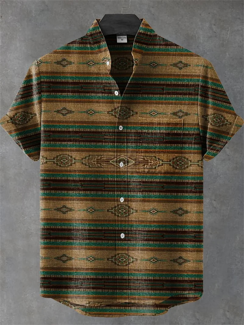 Men's New Short Sleeve Shirt 3D Geometric Pattern Printed Fashionable Casual Street And Outdoor Shirt Linen Shirt