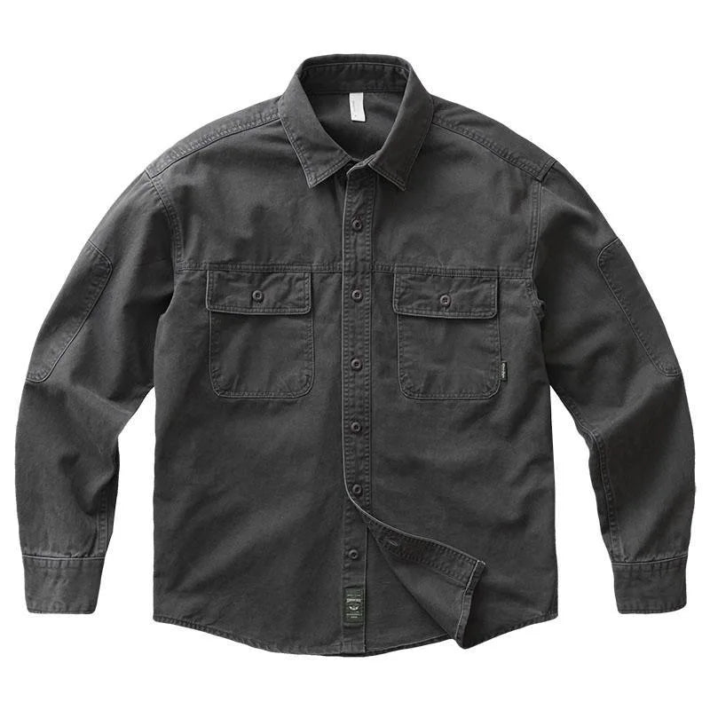 Autumn and Spring New Fashion Solid Color American Vintage Workwear Shirt Men's Casual Loose Sports Plus Size Long Sleeve Shirt