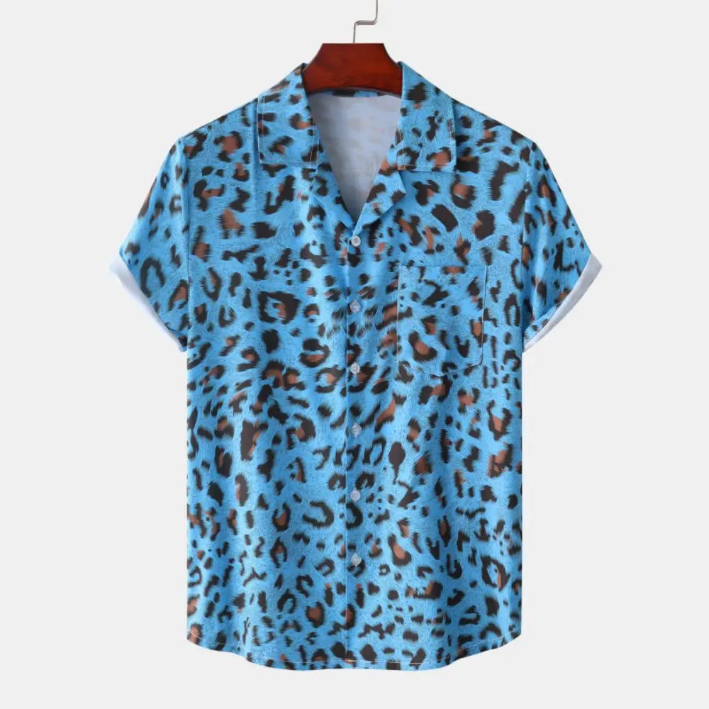 Fashion Leopard Men's Short Sleeve Shirt Oversize Loose Fit Stylish Shirt for Men Lapel Trend Casual Button Up Men's Clothing