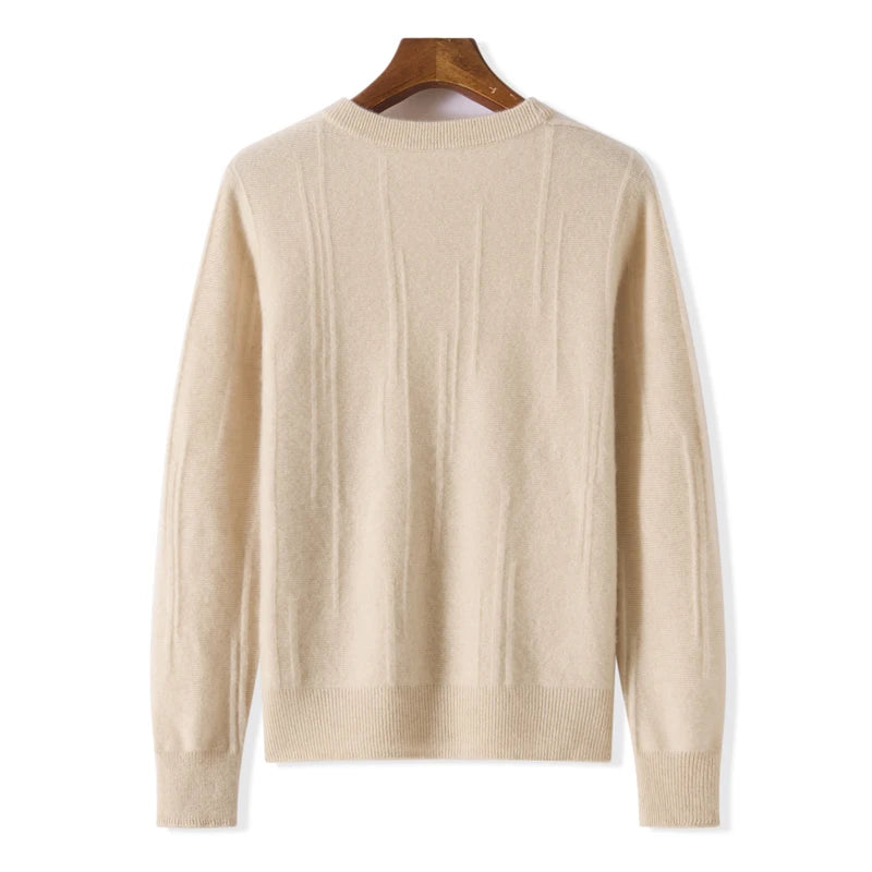 Men's autumn and winter 100% wool knitted pullover, medium thick sweater, warm, breathable, versatile for business and leisure
