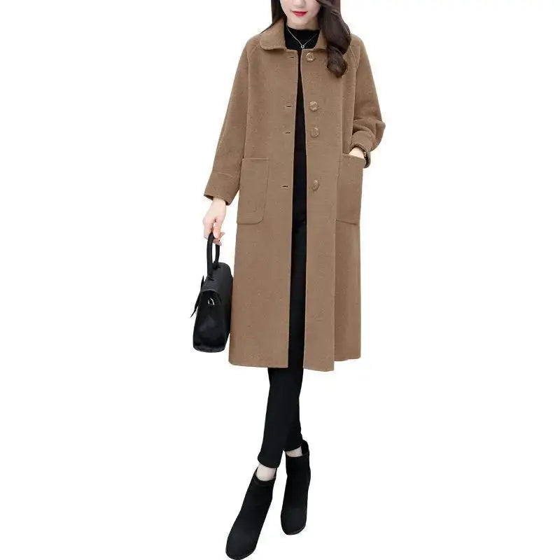 Fashionable Oversized Woolen Coat Women's Simple Style Korean Version Autumn Winter New Arrival Straight Cut Mid-Length Polo...