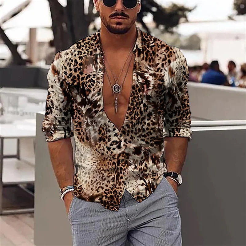 Fashion Leopard Men's Shirt Tops Sapphire Purple Gray Casual Outdoor Spring Summer High Quality Material Plus Size