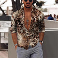 Fashion Leopard Men's Shirt Tops Sapphire Purple Gray Casual Outdoor Spring Summer High Quality Material Plus Size