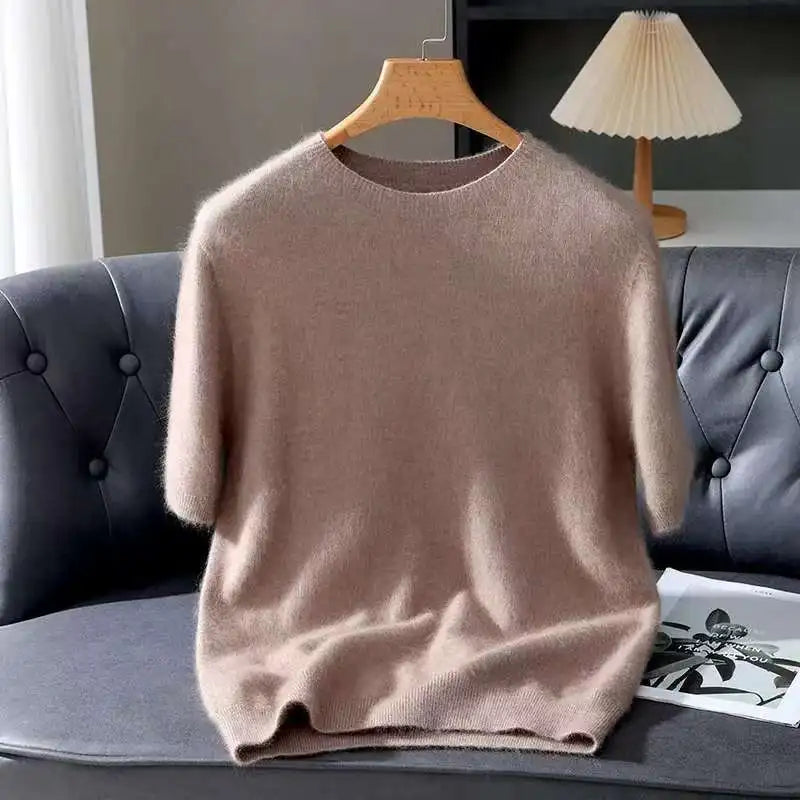 2026 Spring And Autumn New Men's Round Neck Solid Color Mink Fleece Sweater Youth Casual Hoodie Half Sleeve Knitted T-shirt Base