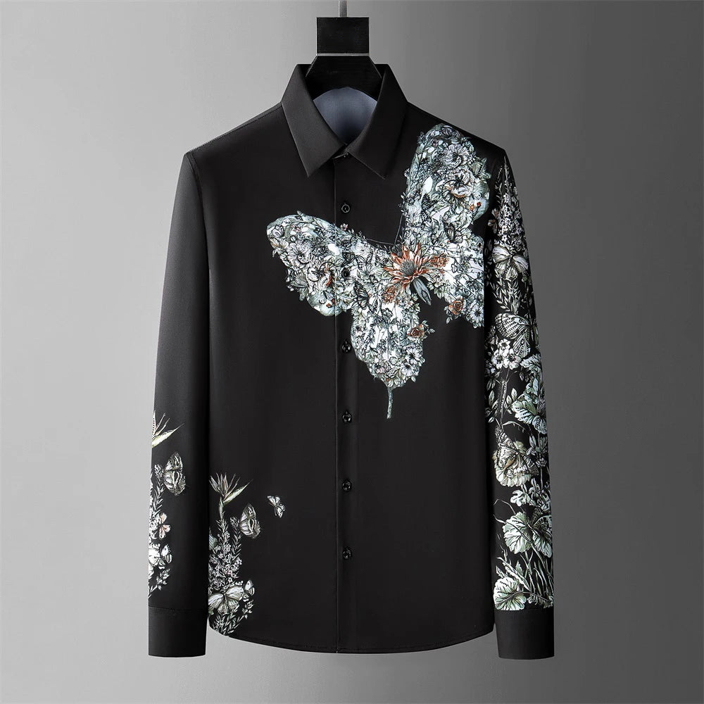 2025 Autumn And Summer Fashion Shirts Floral Button Black White Shirts Casual Menswear Clothing Shirts Social Party Luxury New