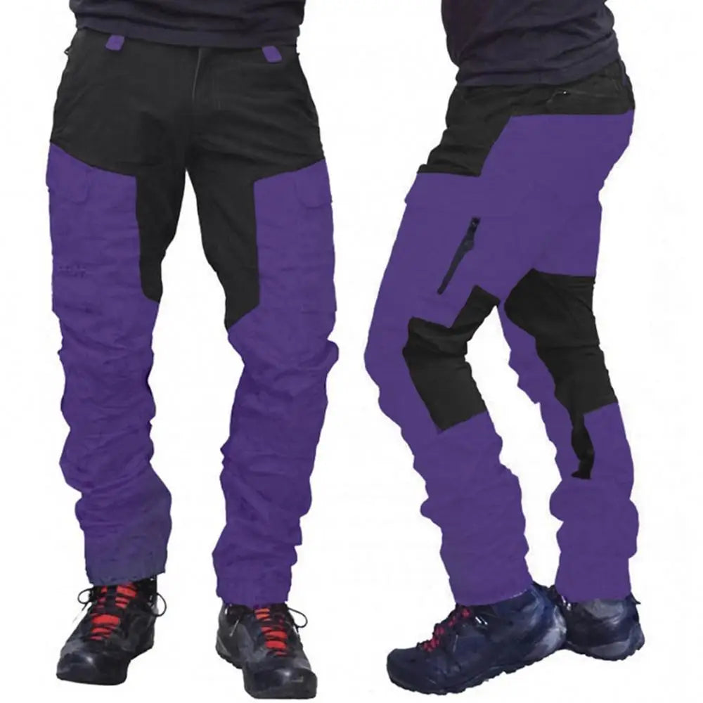 Casual Men Fashion Color Block Multi Pockets Sports Long Cargo Pants Breathable Work Trousers Men Work Trousers Men Clothing