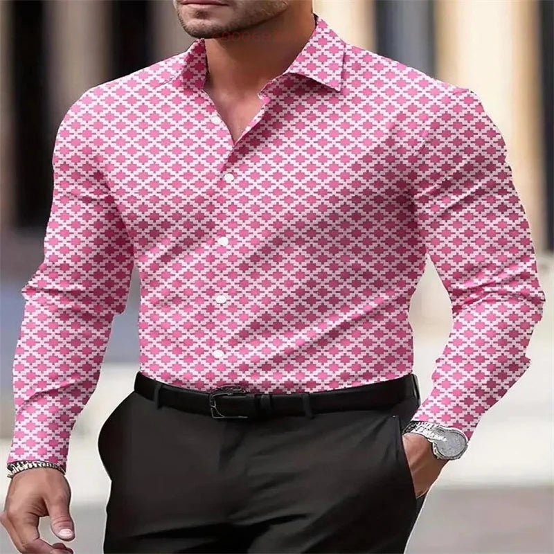 Men's fashion casual long-sleeved plaid shirt breathable top 11 colors casual business shirt lapel long-sleeved shirt