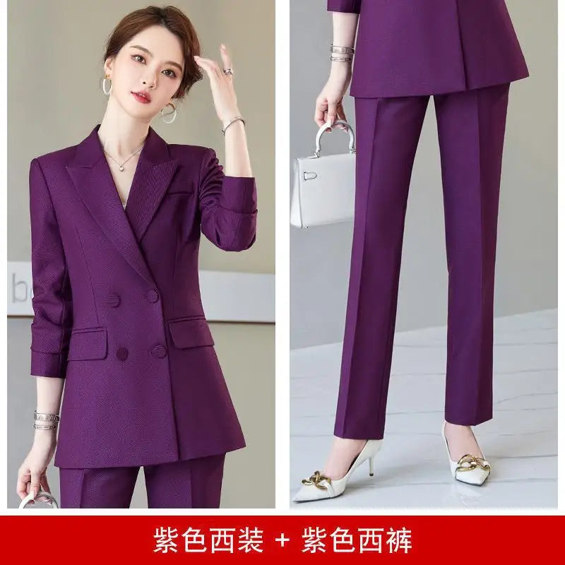 Double-Breasted Suit Jacket Women's Professional Set Autumn Winter British Style Fashionable Korean Version Formal Wear