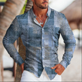 3D line printed men's long sleeved shirt top, fashionable checkered pattern, casual loose Gothic clothing top