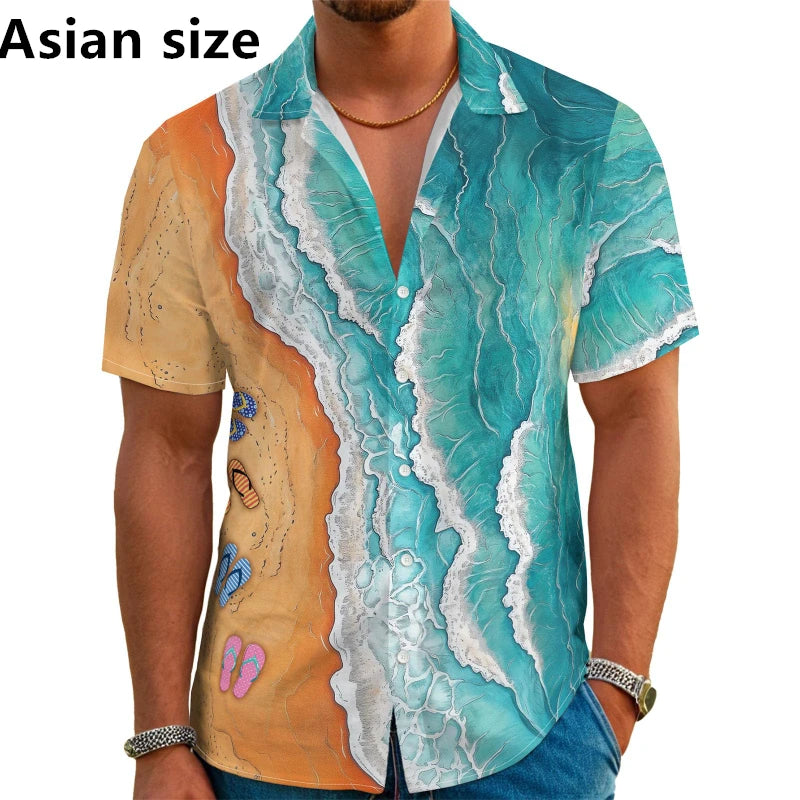 Men's Hawaiian Shirt 3D Palm Print Aloha Shirt Beach Tropical Vacation Short Sleeve Button Down Shirt Fashion Y2k Men Clothing