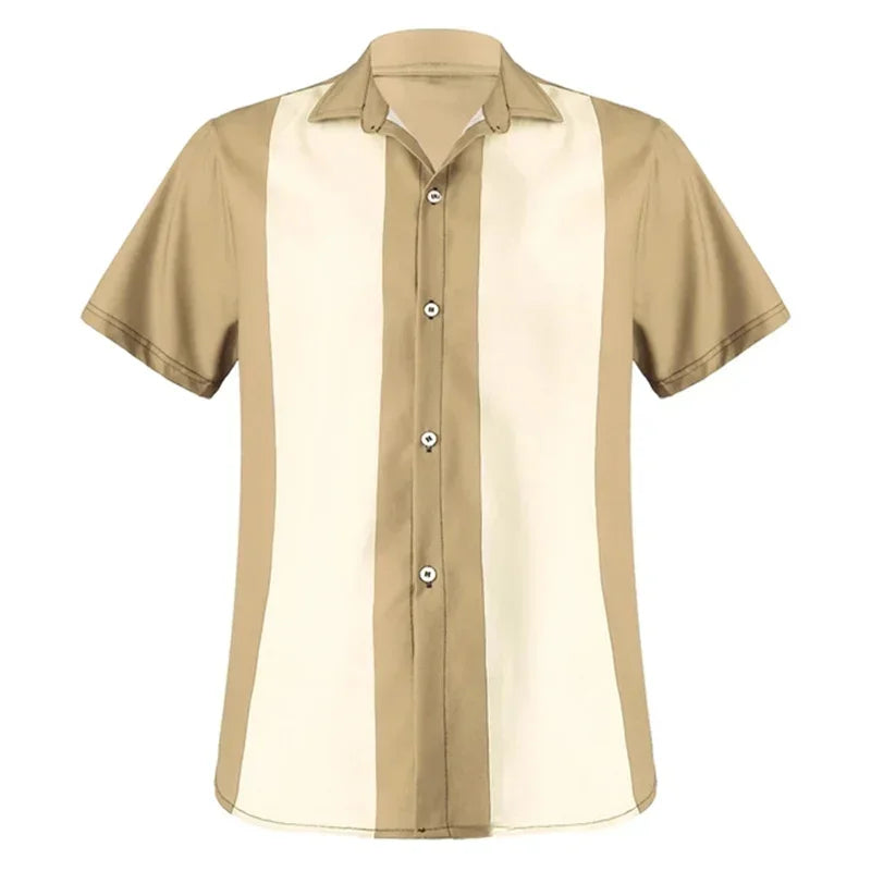 2025 Summer New Men's Bowling Shirt Vintage Short Sleeve Button Lapel Shirt Casual Multicolor Striped Shirt Fast Shipping
