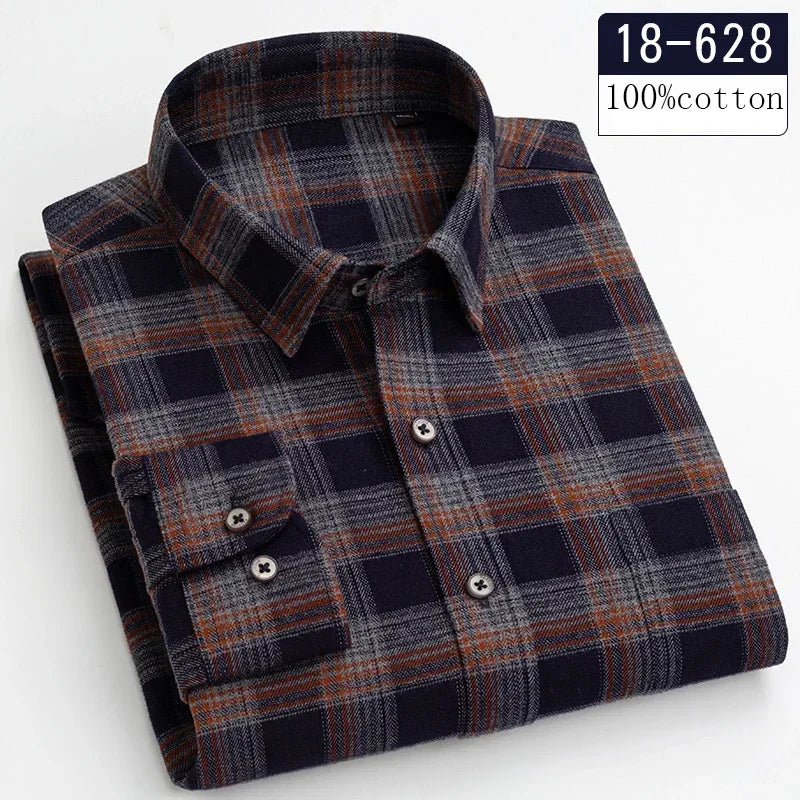 New in shirt high quality 100%cotton sanding long-sleeve shirts for men slim fit casual shirt soft designer plaid casual clothes