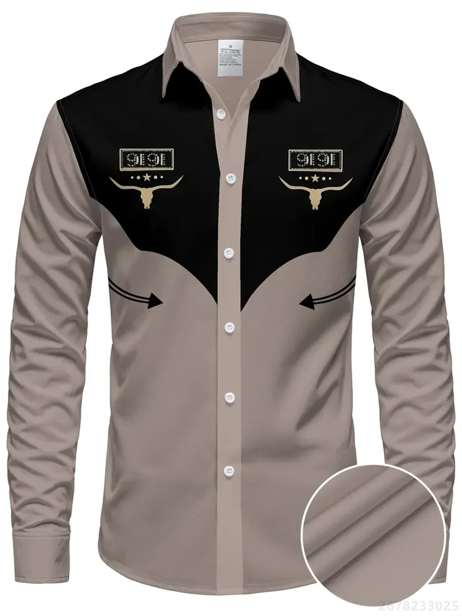 Men's shirt long sleeve shirt, casual retro striped denim style fashion design long men's top, casual breathable button style