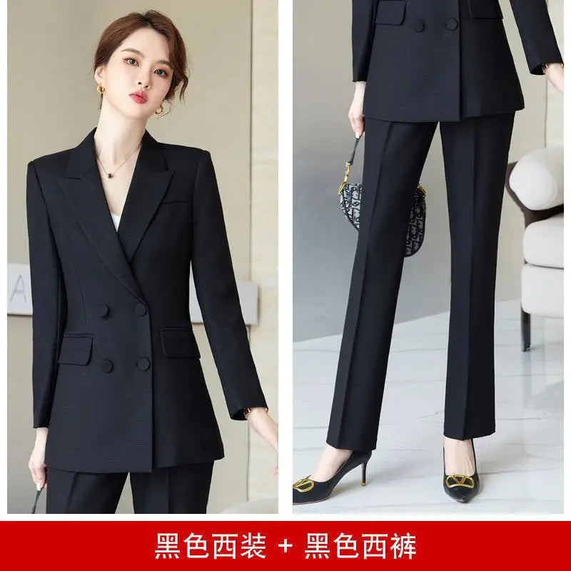 Double-Breasted Suit Jacket Women's Professional Set Autumn Winter British Style Fashionable Korean Version Formal Wear