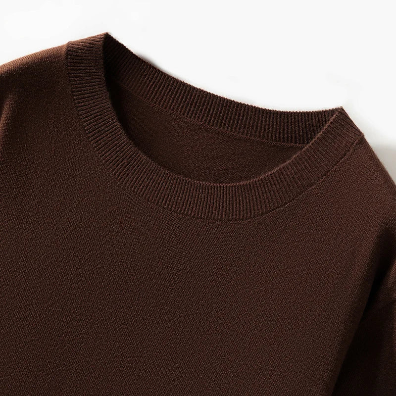 100% Pure Merino Wool Sweater Men's Round Collar Pullover Spring Autumn New Business Knitted Tops Casual Large Size Men's Shirt