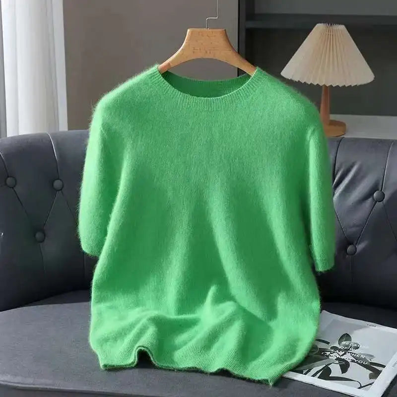 2026 Spring And Autumn New Men's Round Neck Solid Color Mink Fleece Sweater Youth Casual Hoodie Half Sleeve Knitted T-shirt Base