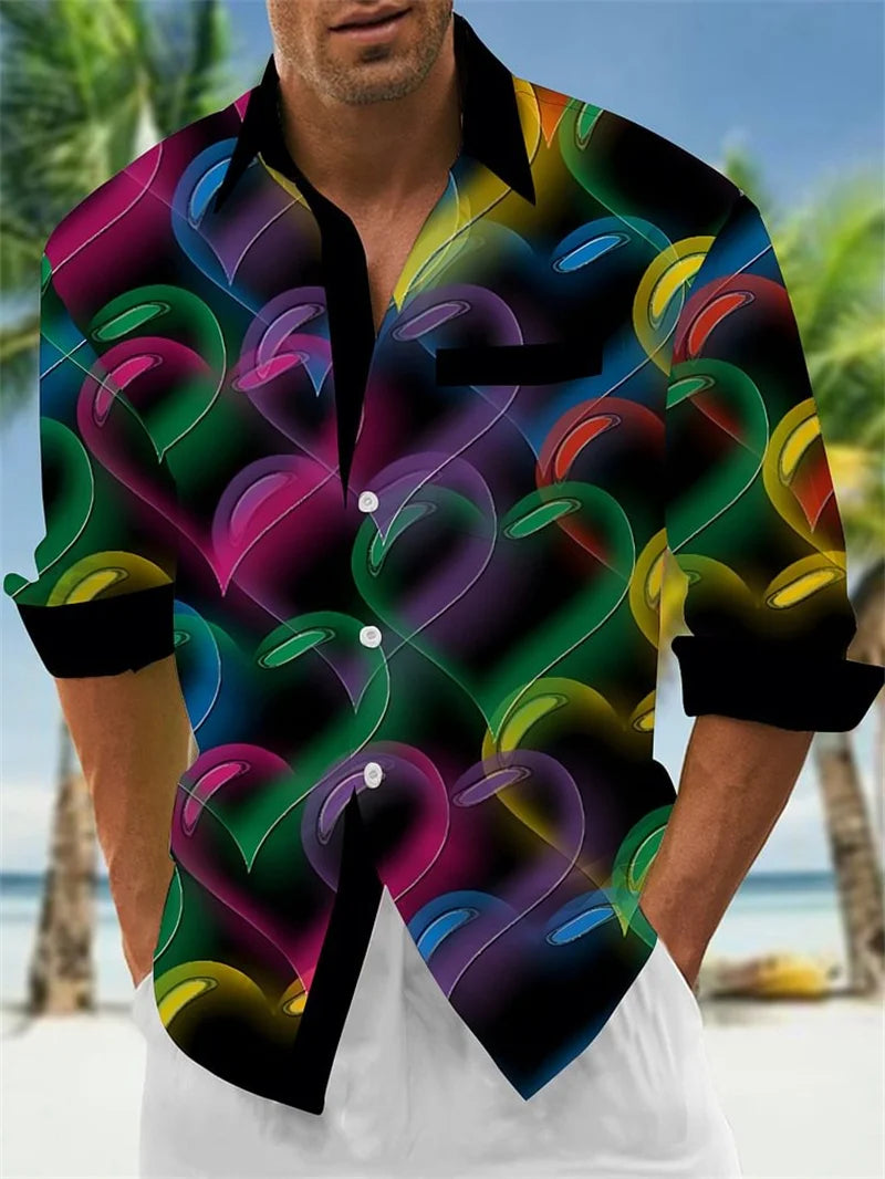 2025 Men's Hawaiian Shirt Party Harajuku Shirt Fashion Printed Long Sleeve Beach Top Men's Clothing