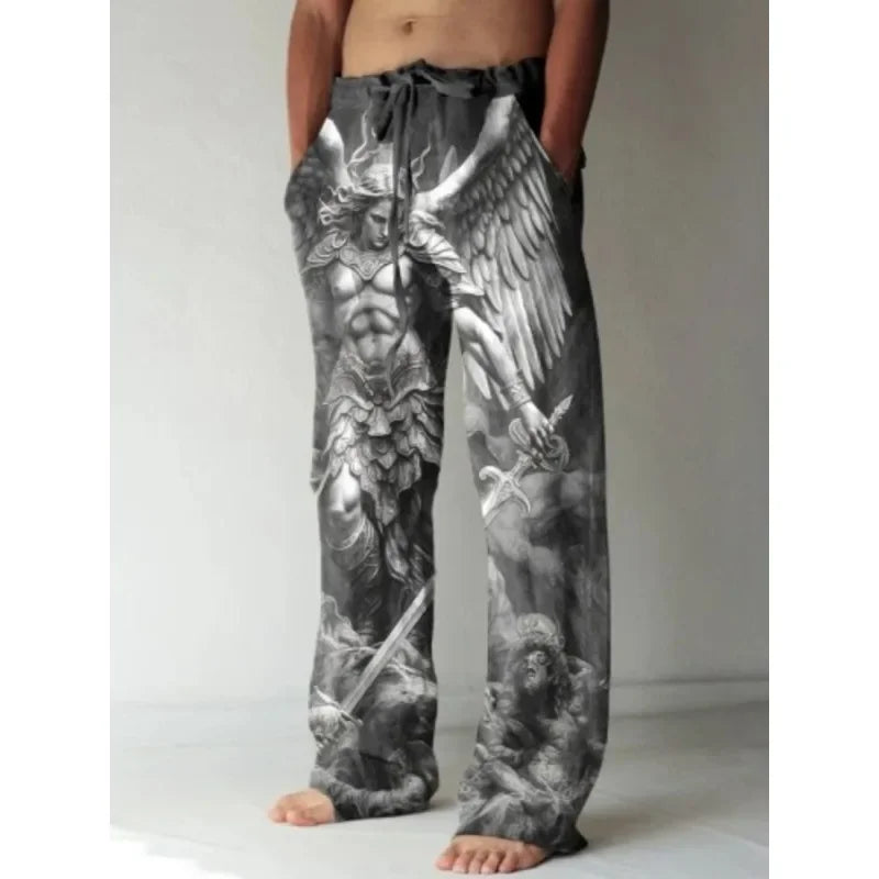 Mens Vintage Renaissance Virgin Mary Printed Casual Pants Art Wide Leg Pants Cool Summer Trousers Streetwear Men Women Clothing