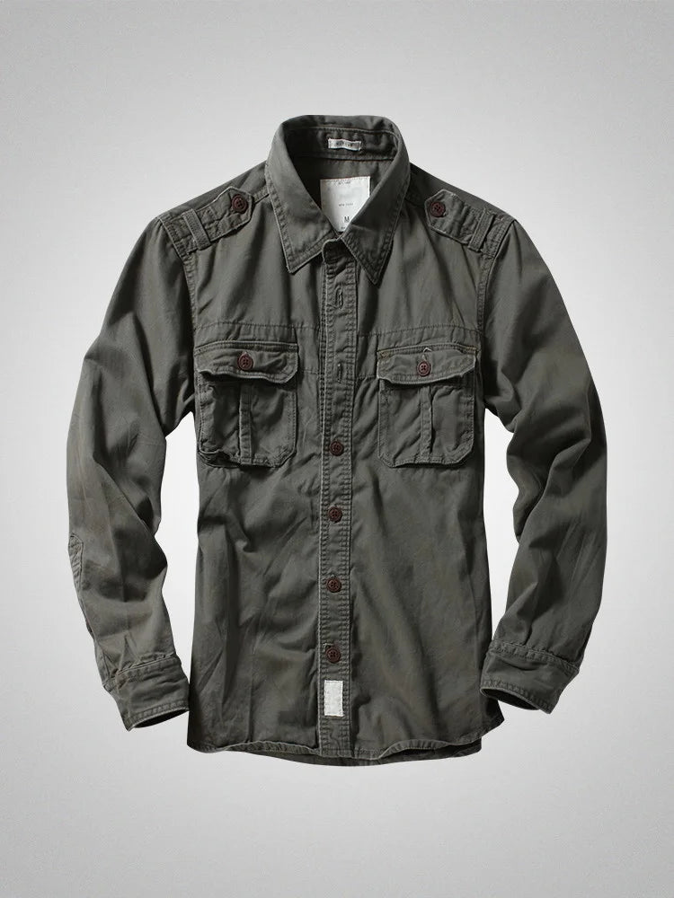 American Heavy Retro Men's Long Sleeved Camouflage Shirt Outdoor Cargo Casual Multi Pocket Work Shirt Coat for Male