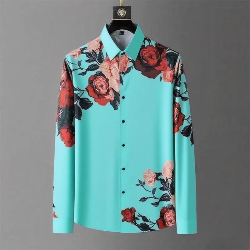 12 Colors Men's Vintage Floral Print Long Sleeve Shirt Spring Daily Going Out Clothing High Quality Luxury Print Lapel Shirt 6XL