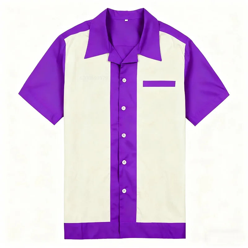 Men's casual bowling lapel short-sleeved shirt, daily sports shirt, comfortable and breathable club clothing, fast delivery