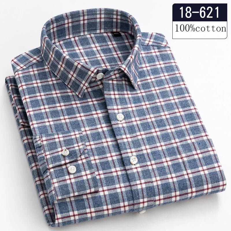 New in shirt high quality 100%cotton sanding long-sleeve shirts for men slim fit casual shirt soft designer plaid casual clothes