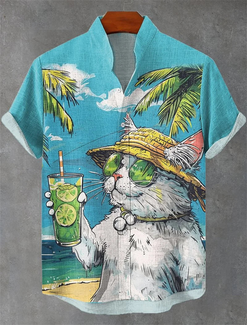 2025 Summer Fashion Stripe Printed Men's Printed Short sleeved Shirt Street Daily Business Casual Men's Shirt Top