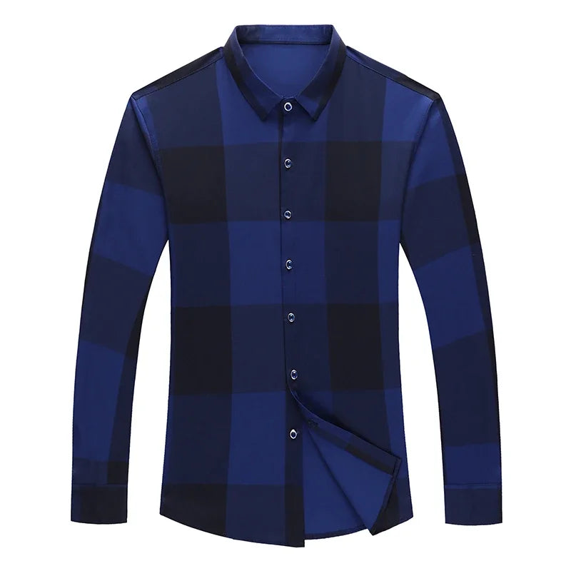 New Men's Casual Printed Long Sleeved Lapel Shirt for Spring and Autumn Fashion Comfortable Wrinkle Free Top Without Ironing