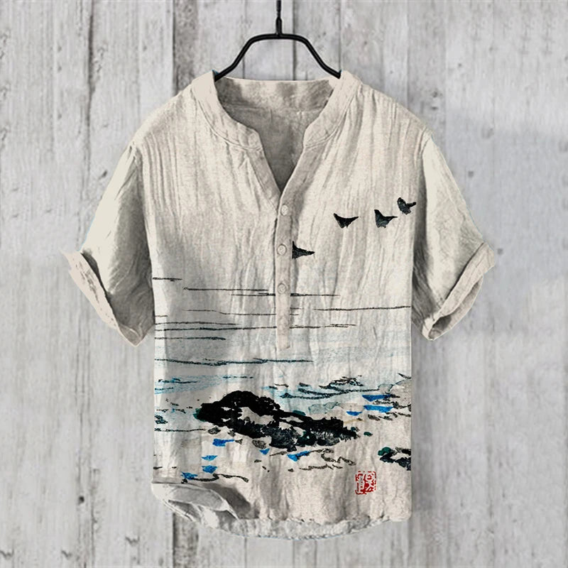 Men's Casual Short-Sleeved Printed Vacation Clothing Plus Size Men's 2026 Summer New Top Short-Sleeved Shirt