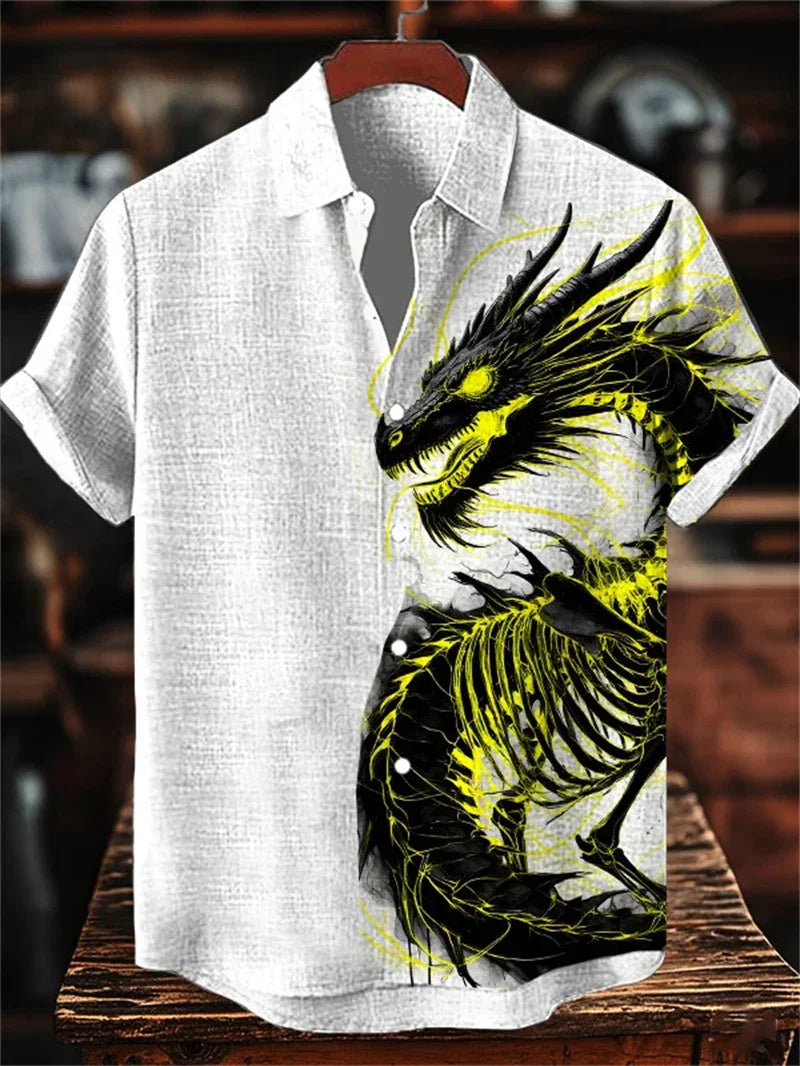 New Men's Linen 3D Fish Print Short Sleeved Shirt Popular Retro Casual Short Sleeved Shirt Clothing Top Shirt