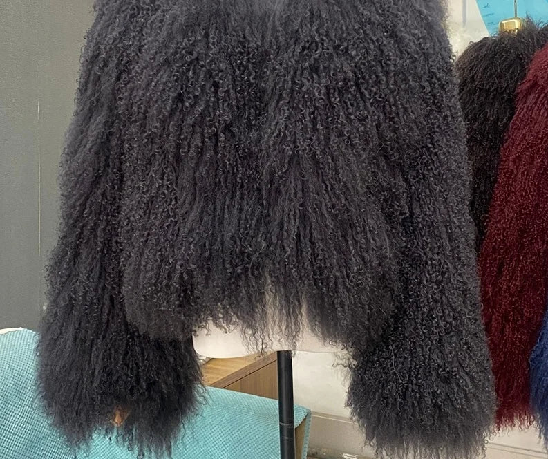 2025 Autumn Fashion Warm Short Real Mongolia Sheep Fur Jacket Women Plus Size Curly Lamb Fur Jacket Female