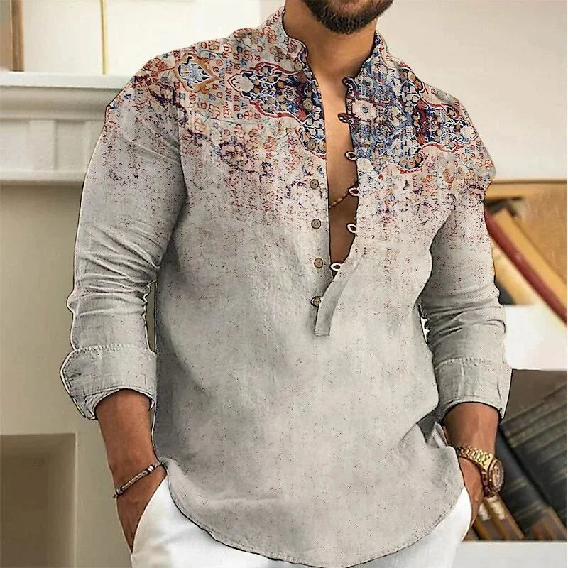 Men's Shirt 3D Floral Print Lapel Long Sleeve Men's Tops Vintage 2025 Street Trend Outdoor Fashion Dress Designer XS-6XL