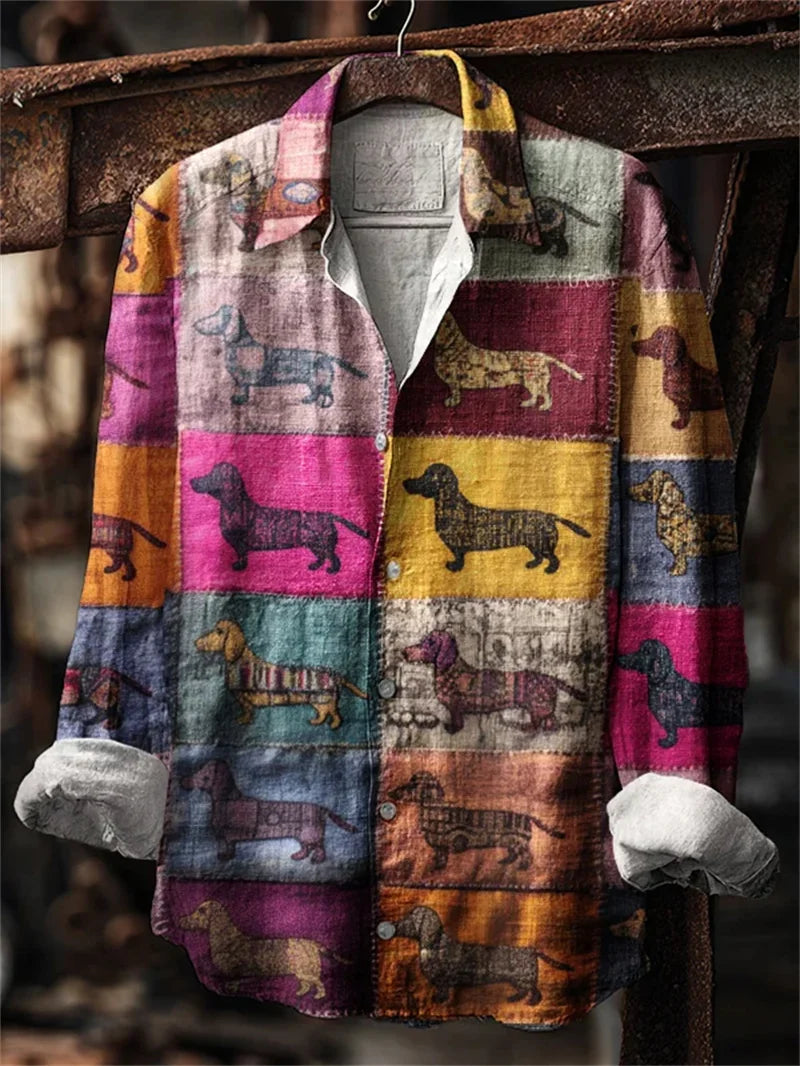 New Men's Long Sleeve Shirt 3D Across Flower Print Long Sleeve Casual Shirt Linen Fashion Lapel Button Shirt Top