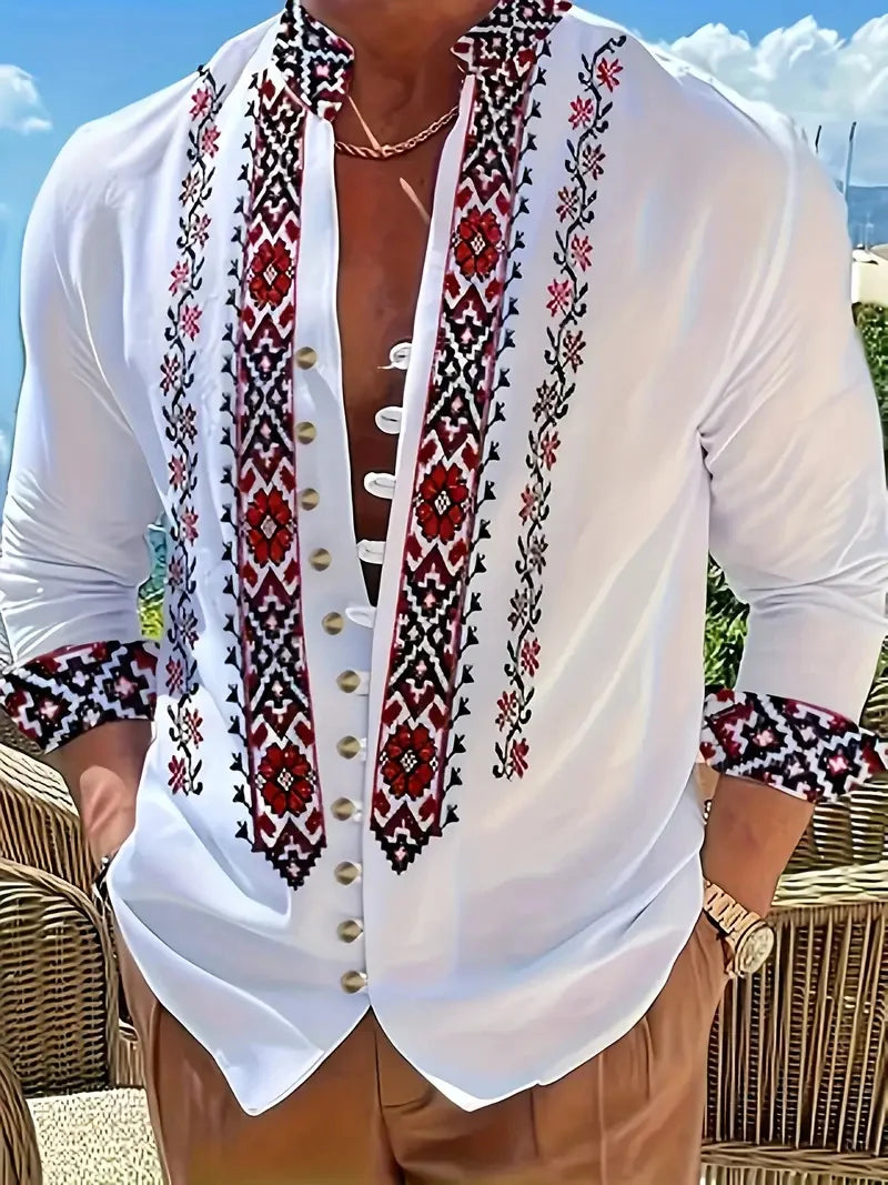 New Spring Autumn Casual Shirt Loose Men's Flower Long Sleeve Shirt Button Shirt Vintage Top