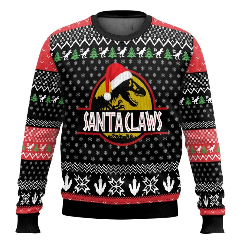 Jurassic Park Dinosaurs Merry Christmas Clothing Gifts Santa Claus sweaters Men's and women's hoodies 3D Autumn and Winter Party