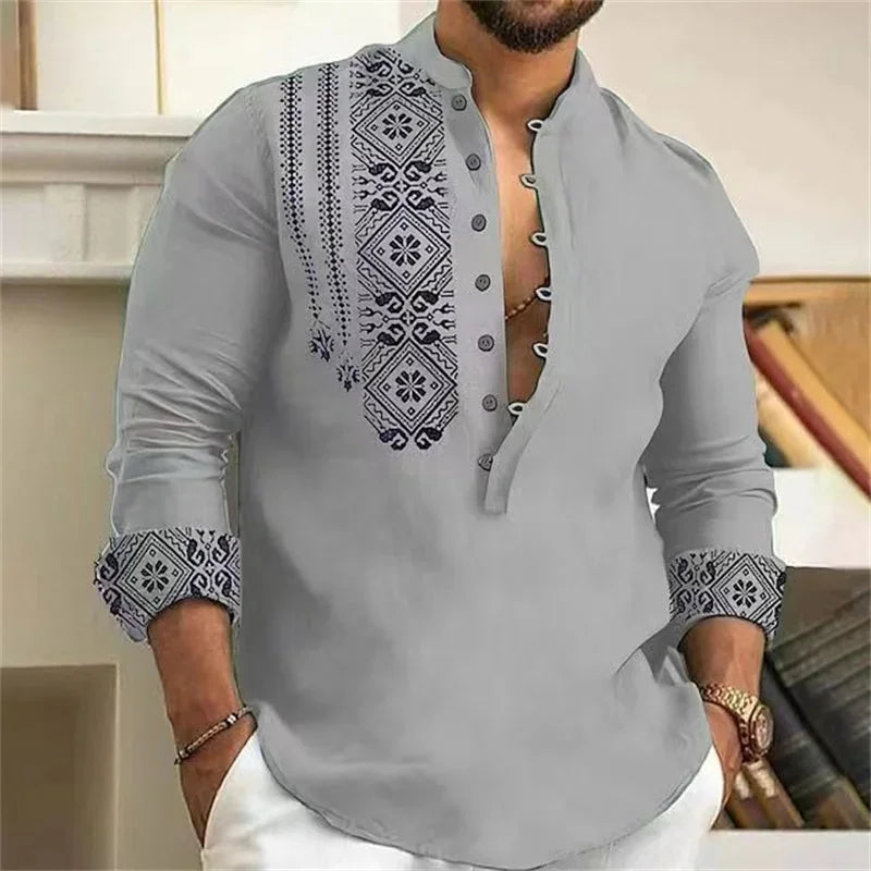 Men's Shirt 3D Floral Print Lapel Long Sleeve Men's Tops Vintage 2025 Street Trend Outdoor Fashion Dress Designer XS-6XL