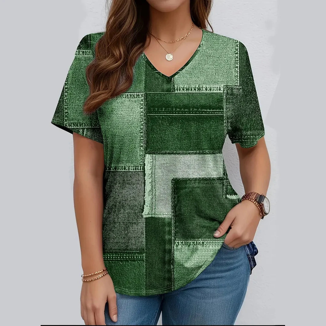 Women's T-shirt Summer V-neck Short Sleeve Tops Graphic Print Outdoor T-shirt Female Casual Oversized Clothing Streetshirts