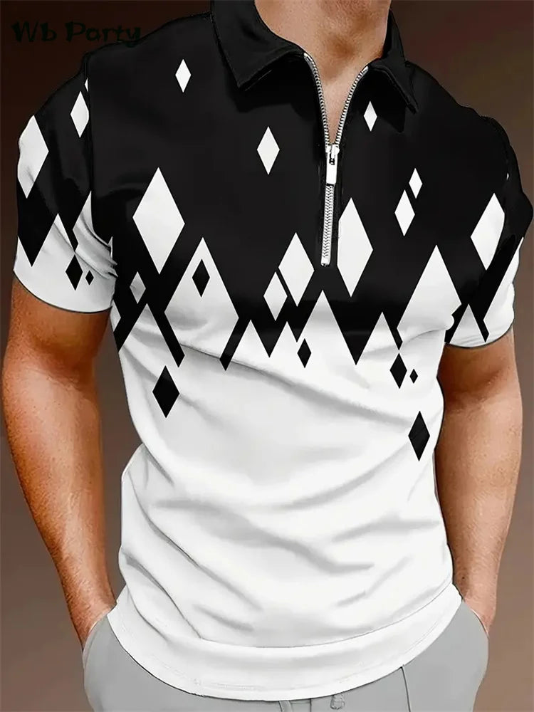 Geometric Print Men's Clothing Designs T-shirts for Men Lapel Short Sleeve Tee Polo T shirt Man Simple Men's Clothing 2024 Tops