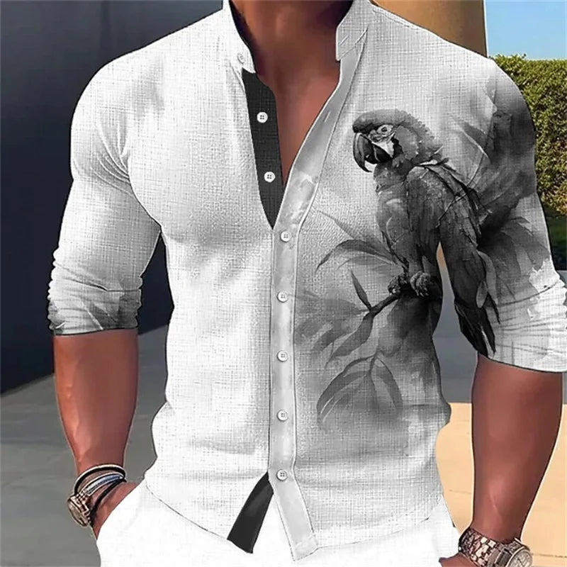 Men's shirts 3D printed shirts for daily outings, lapels for fashionable long sleeved clothing, fashion designers for leisure