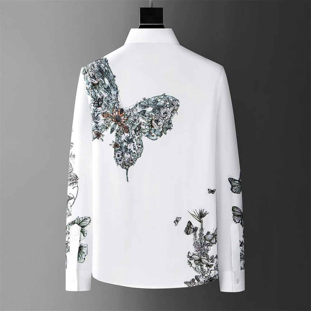 2025 Autumn And Summer Fashion Shirts Floral Button Black White Shirts Casual Menswear Clothing Shirts Social Party Luxury New
