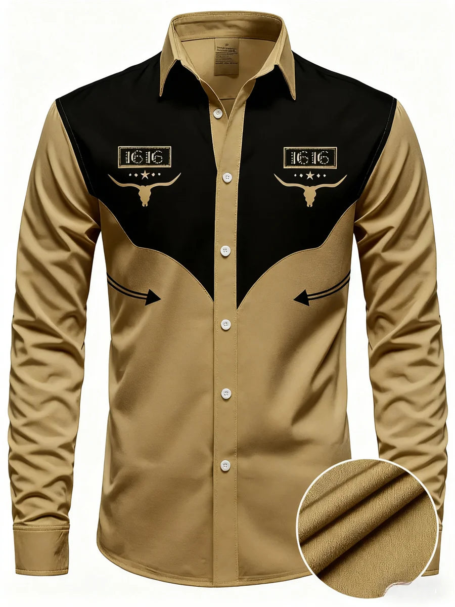 Men's shirt long sleeve shirt, casual retro striped denim style fashion design long men's top, casual breathable button style