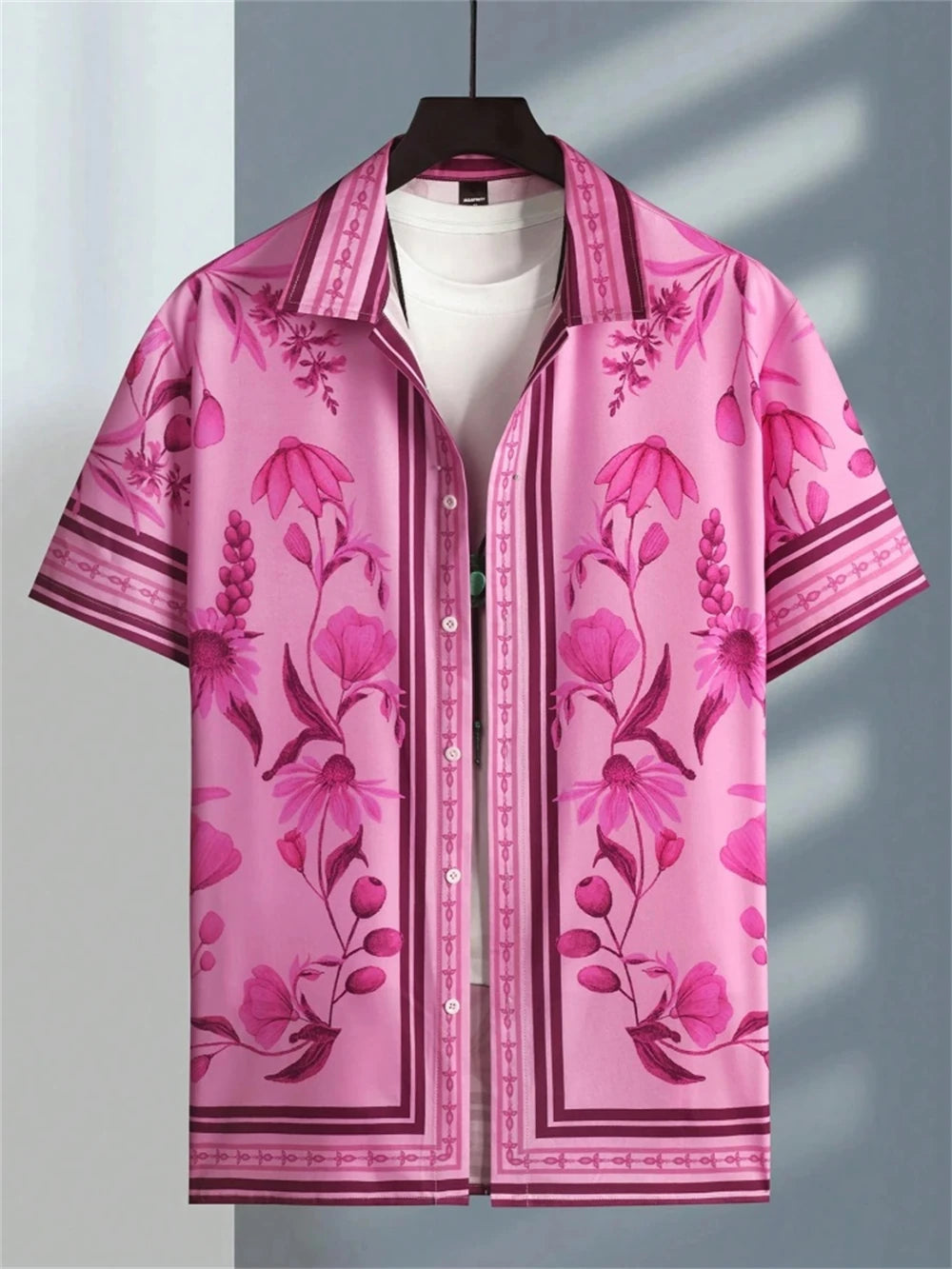 Men's Shirt 3D Flower Print Ethnic Totem Lapel Men's Short Sleeve Tops Men's Shirt Casual Shirt Lapel Button Shirt Oversized