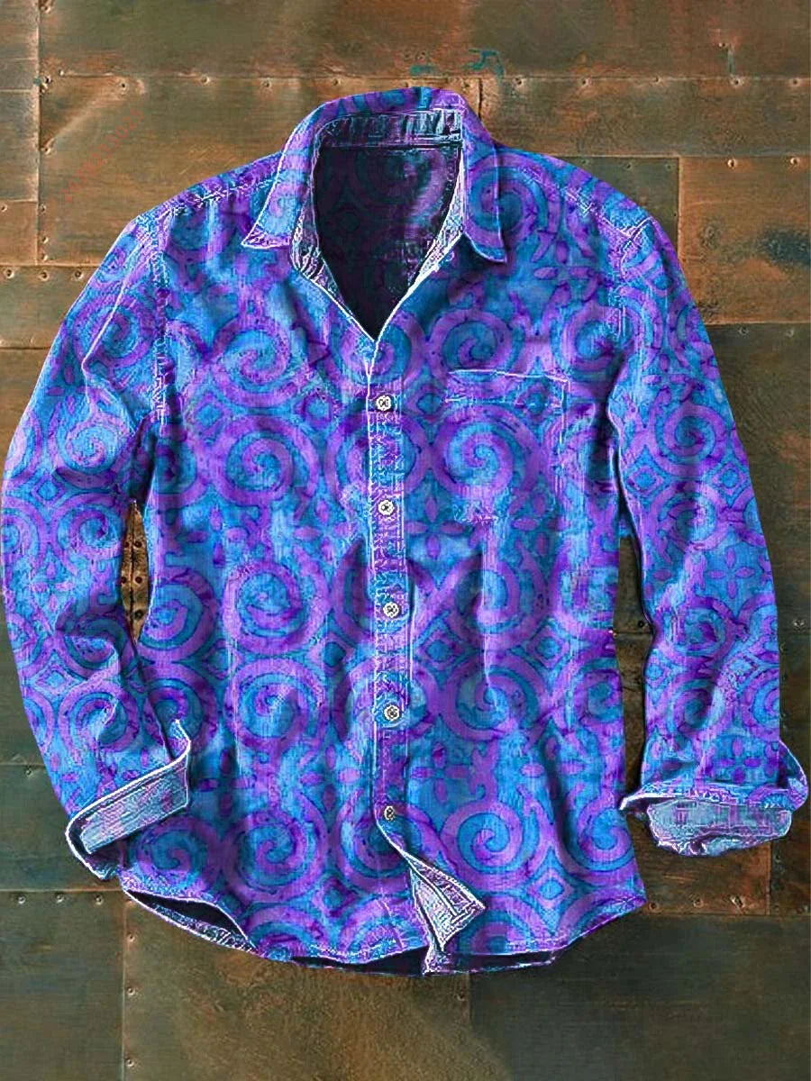 2026 New Retro Graffiti Sunflower Print Long-Sleeve Shirt, European and American Style Casual Fashion Top, Sizes XS-6XL