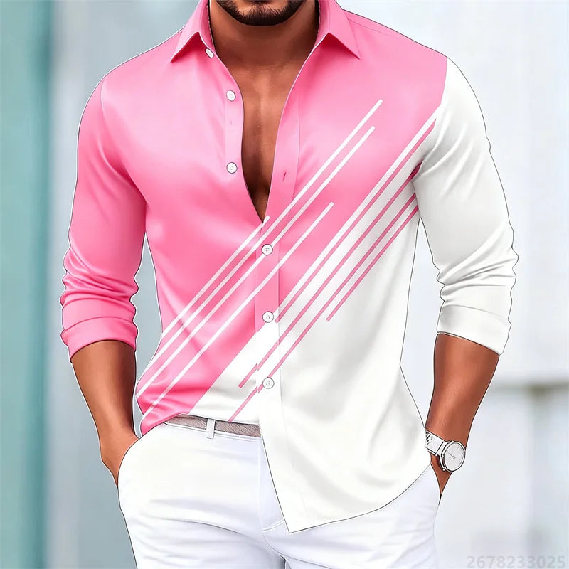 Men's stylish contrasting striped long-sleeved shirt, European and American style slim-fit casual shirt, 15 colors available