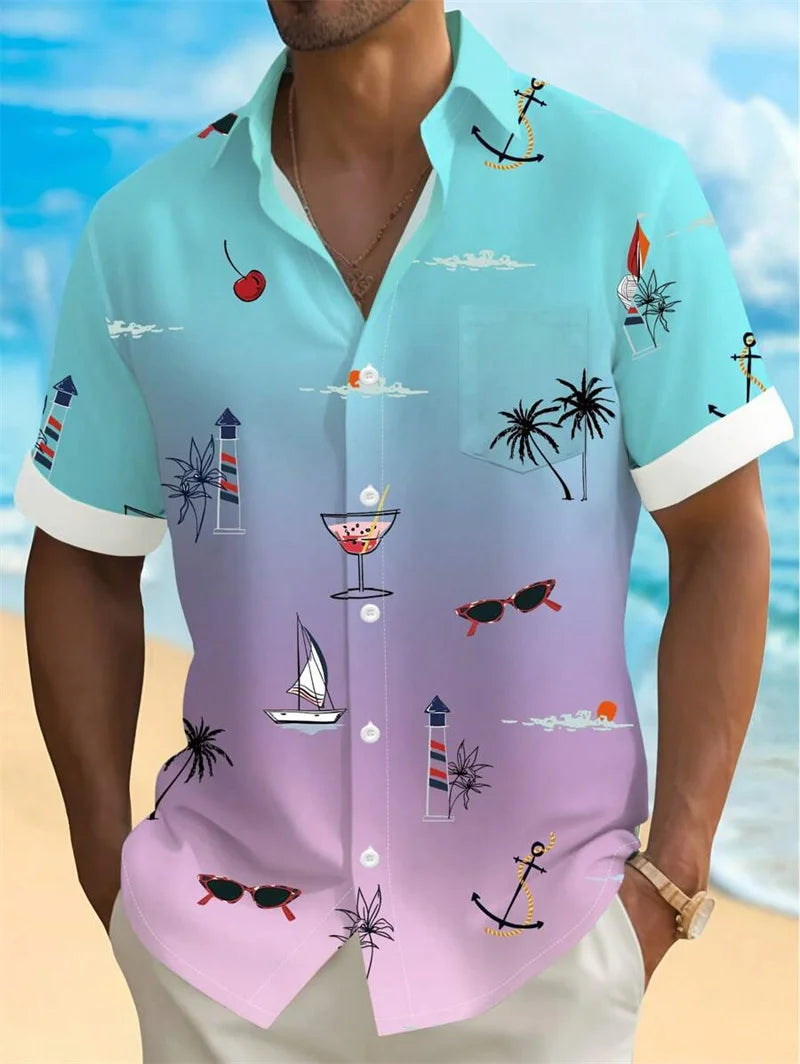 2025 Hawaiian men's short sleeved shirt casual slim fashion shirt luxurious black social retro fun clothing