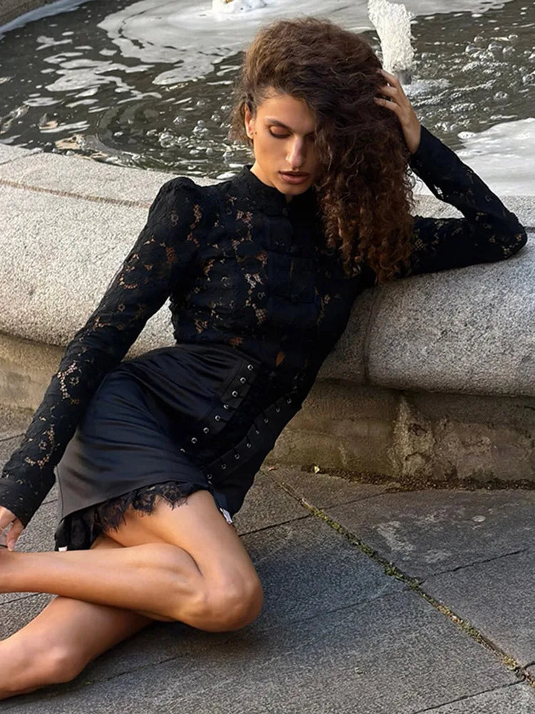 Urban Lace Patchwork Women's Skirt Sexy Bandage Hip Package Empire Female Skirts 2026 Summer Autumn All-match Lady Streetwear