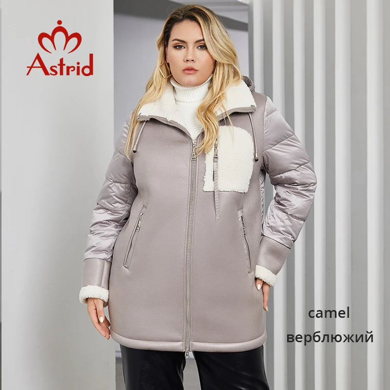 Astrid Women's Winter Jacket 2023 Plus Size Long Bio Down Jackets Stitching Design Thick Fleece Hooded Quilted Coat Women Parka