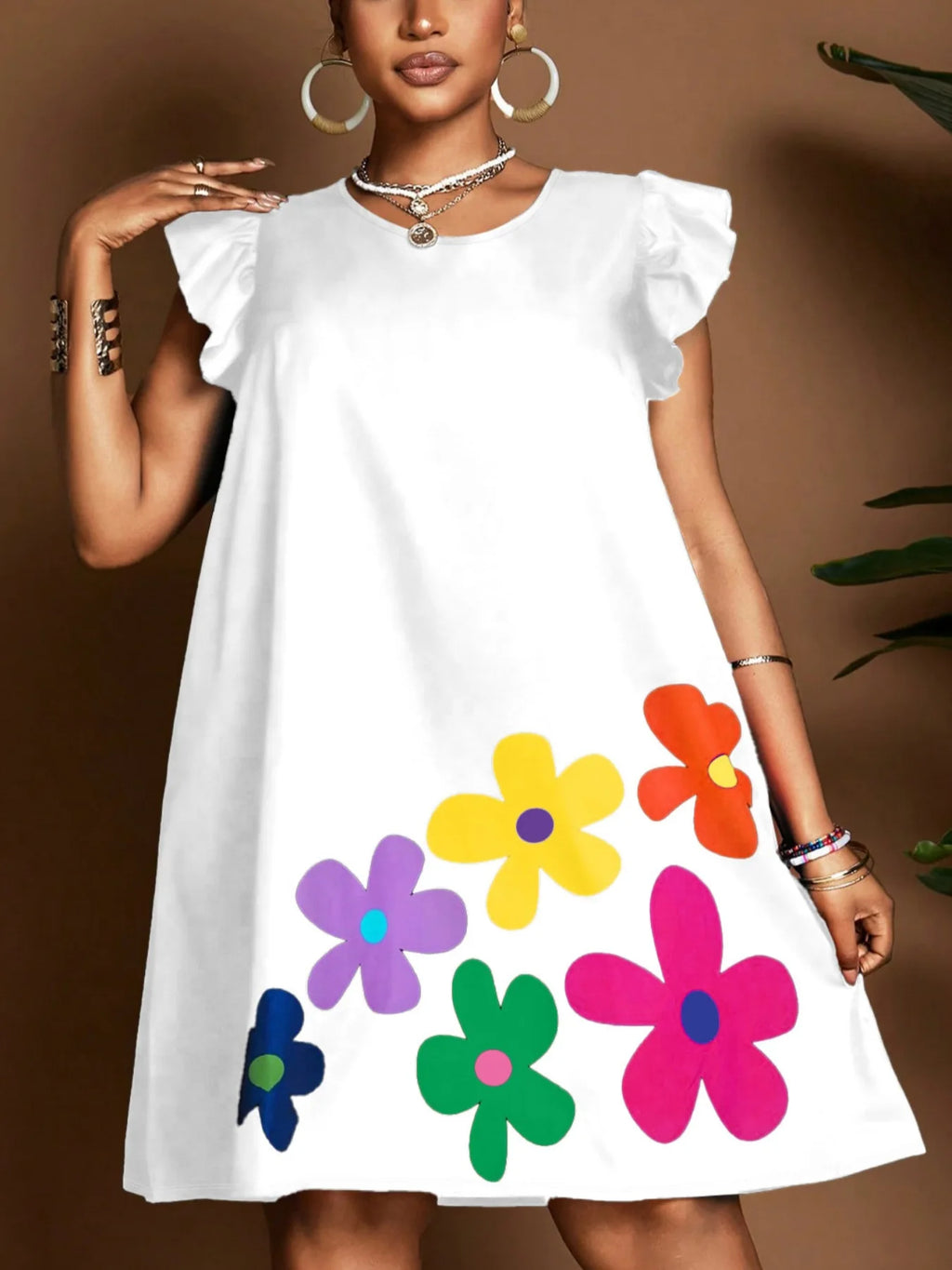 Large Fashion New Round Neck Flower Printed Casual Dress